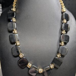 Kate Spade Black Lucite Statement Necklace Gold Rhinestone $78 Retail